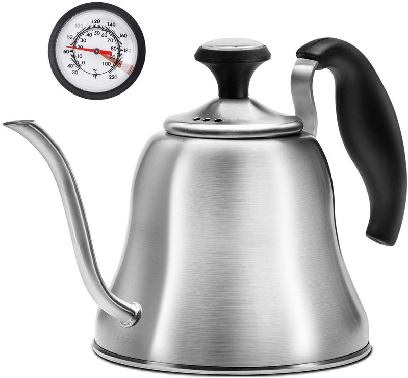 Chefbar Tea Kettle with Thermometer for Stove Top Gooseneck Kettle, Pour Over Coffee Tea Pot, Goose Neck Tea Pot Stovetop, Hot Water Heater for Camping, Home & Kitchen, Stainless Steel - Small 28oz - Image 1